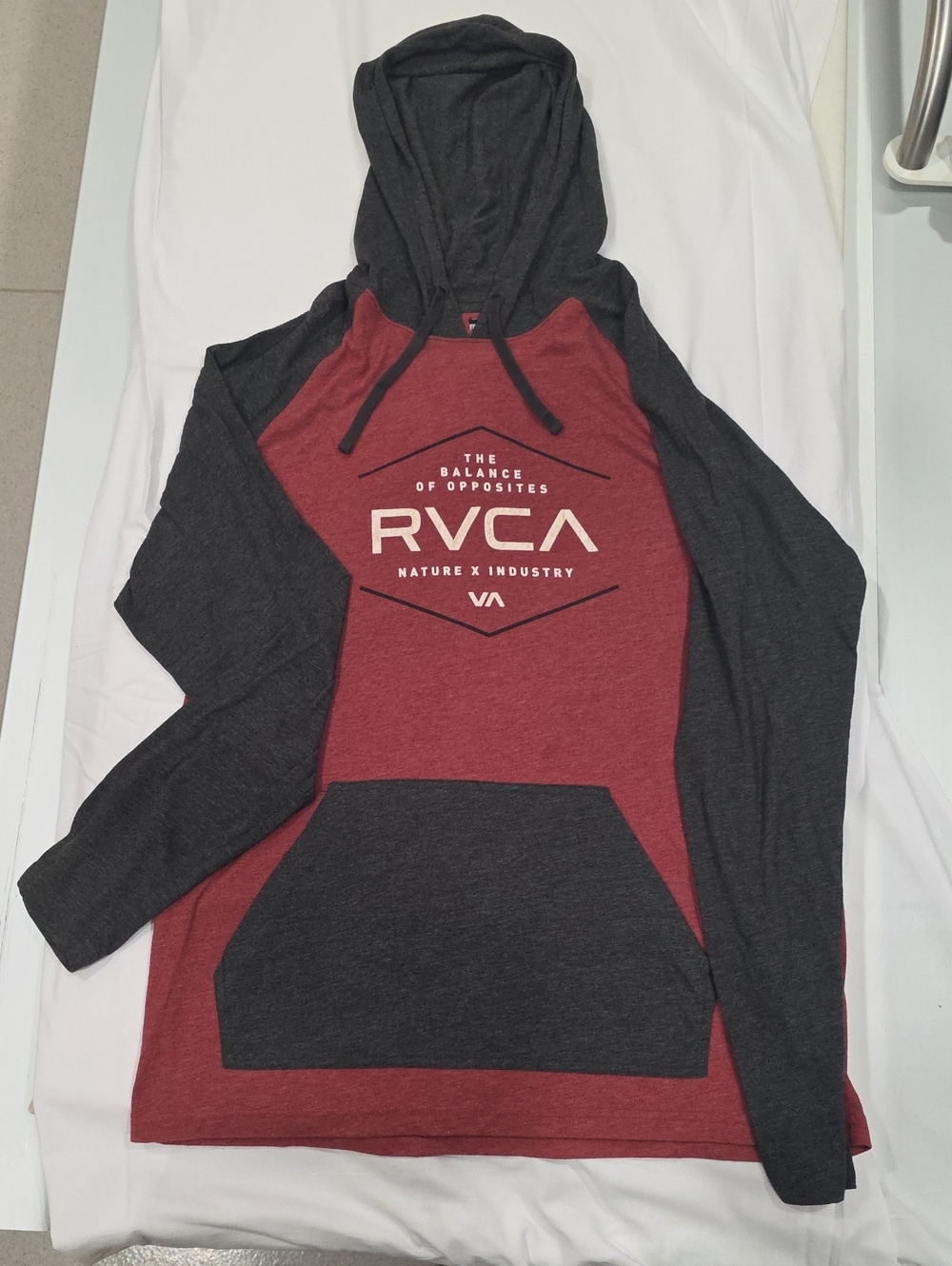 RVCA Men’slong Sleeve Hoodie - Maroon and Charcoal